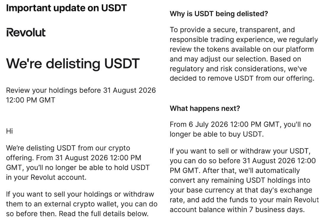 USDT no Revolut removido