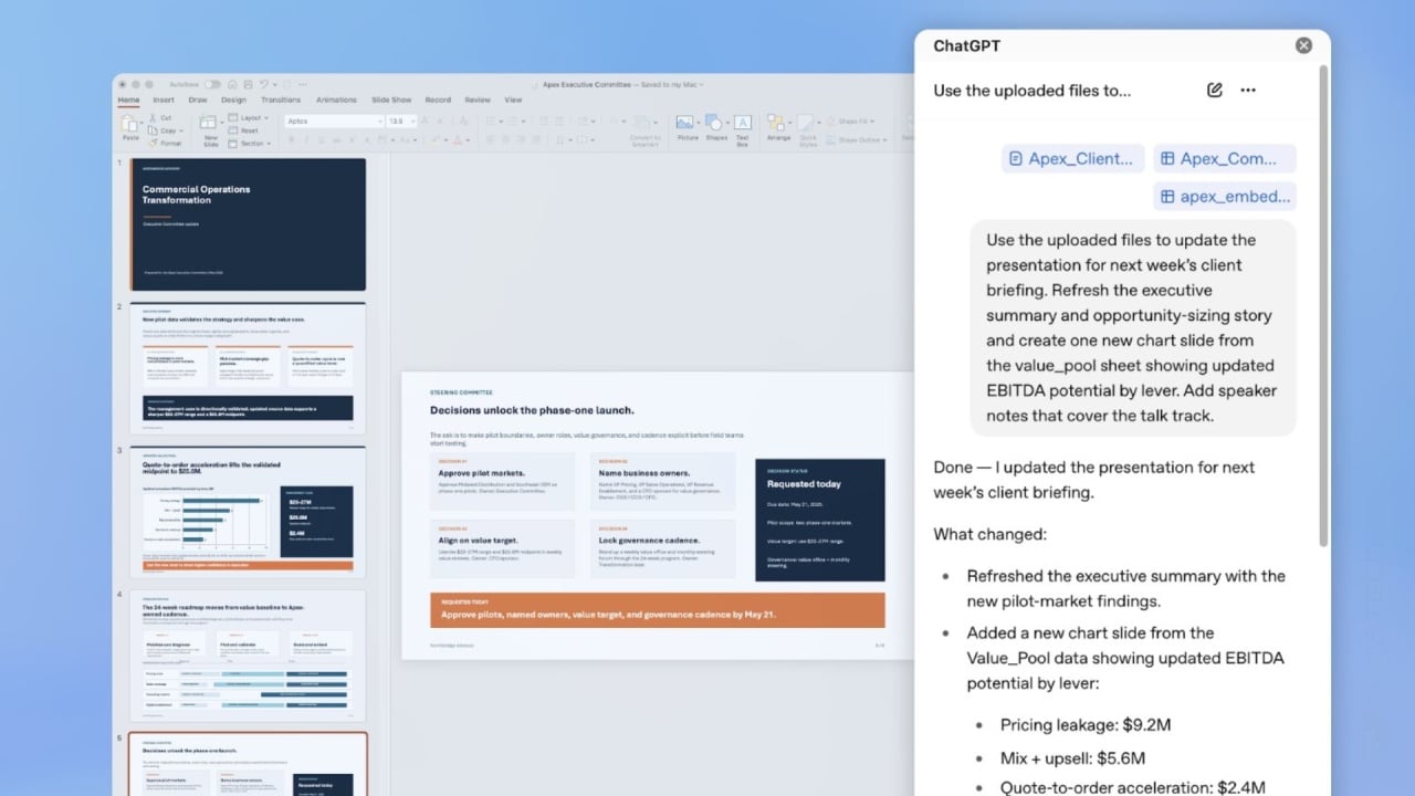 ChatGPT imagem da interface com nova integração ao Powerpoint