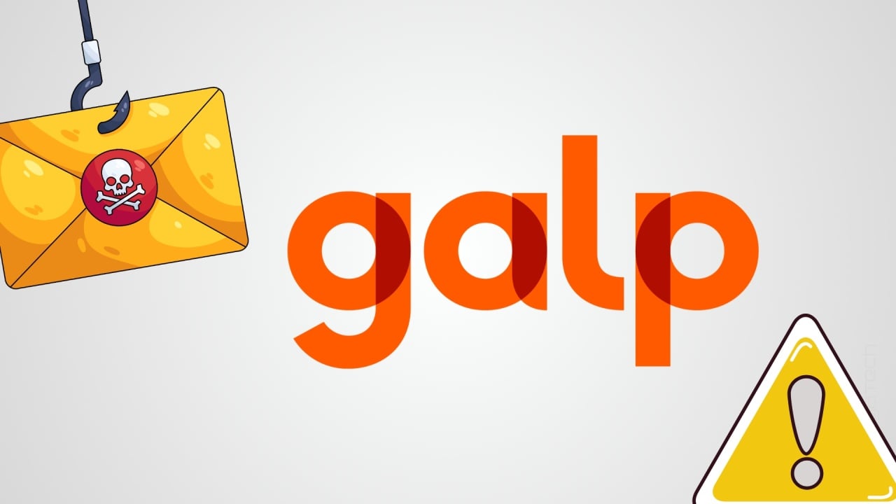 Galp esquema de phishing com imagem de mensagem maliciosa e sinal de alerta