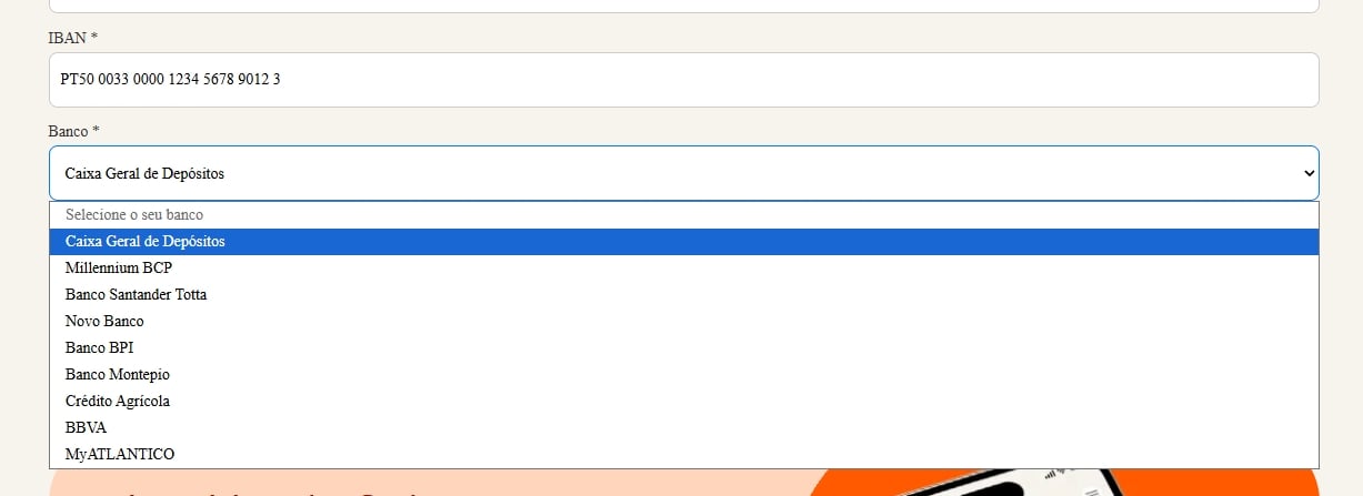 escolha do banco associado no site do esquema