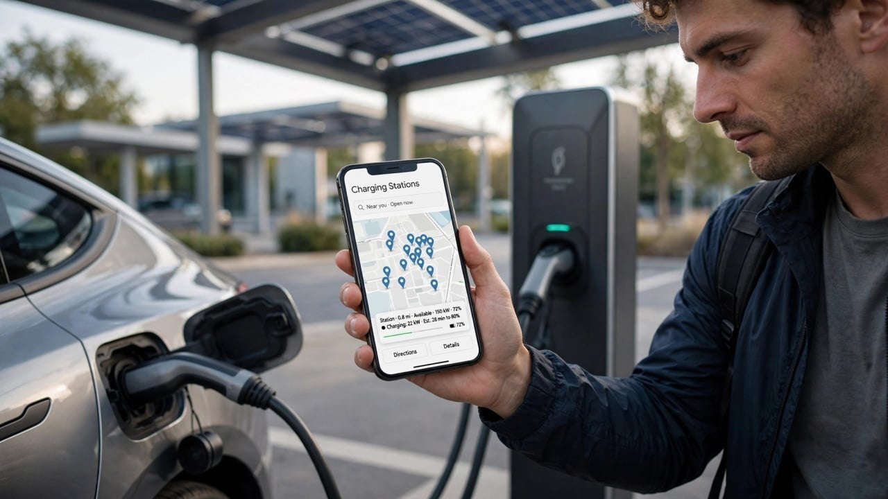 carregamento elétrico com sistema de app em smartphone