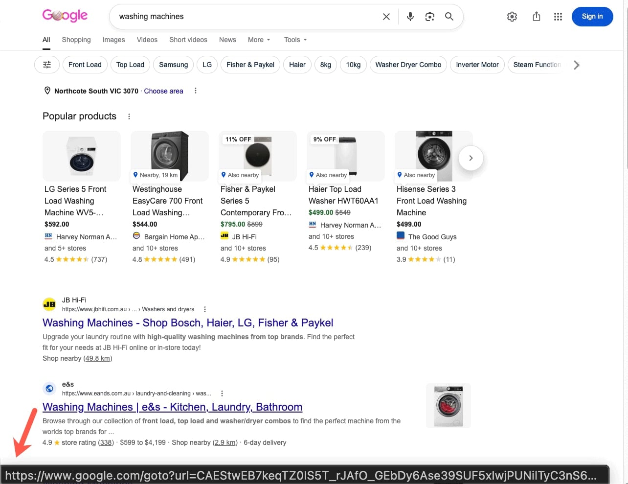 detalhes do novo sistema de links para pesquisa da Google, onde se verifica o novo link de redirecionamento