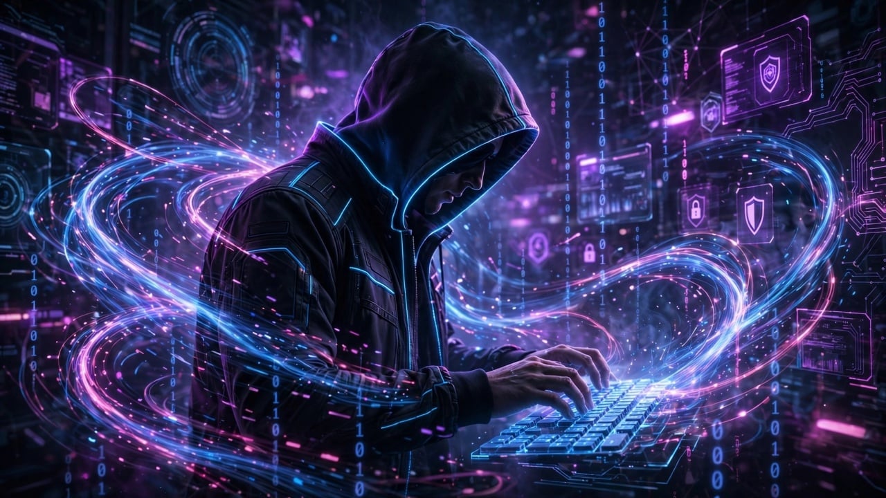 Hacker em fundo digital