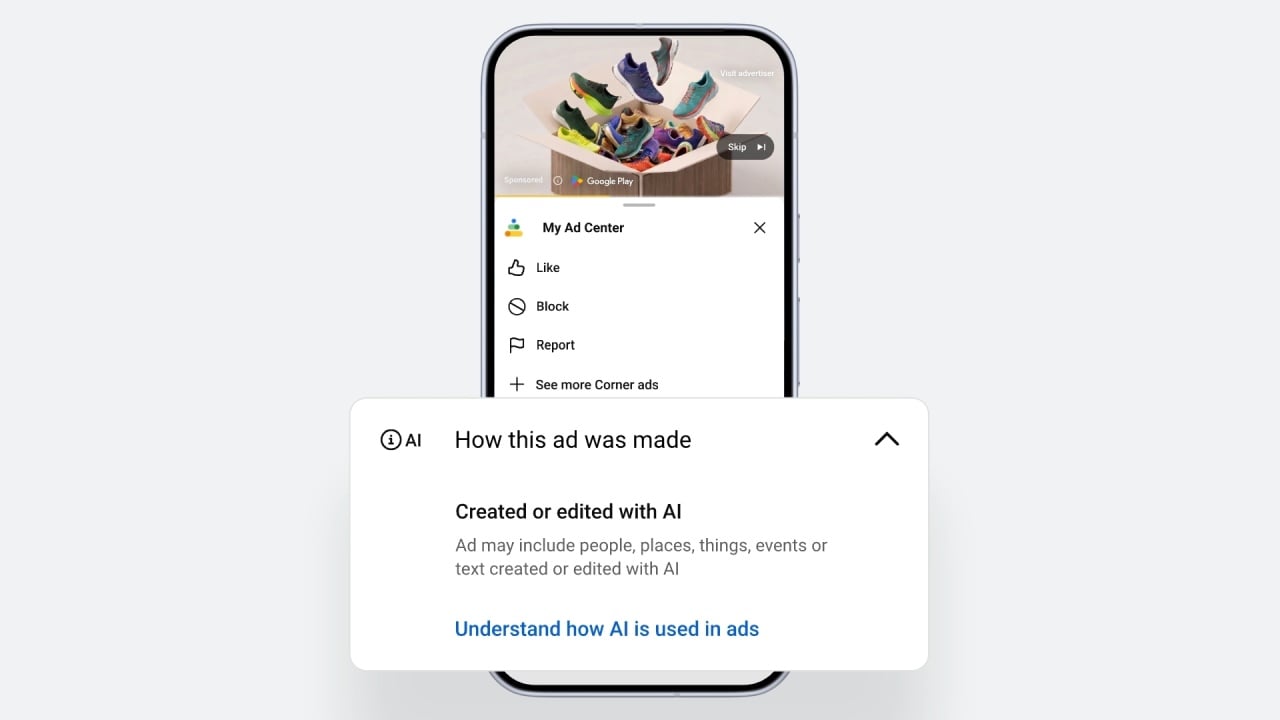 publicidade da google criada com IA e referênciada como tal