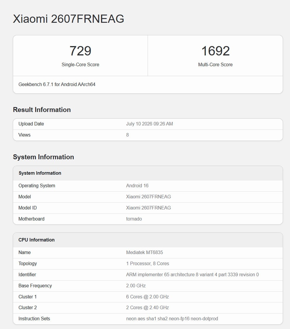 desempenho do Redmi 17C