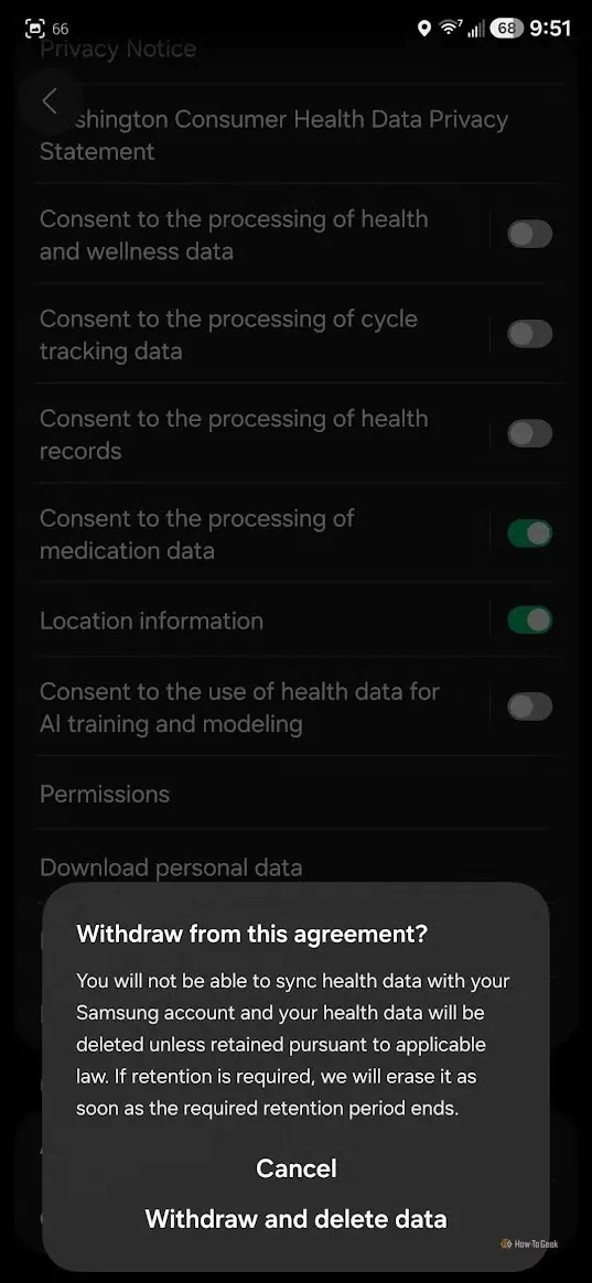 detalhes sobre remoção de dados da Samsung Health