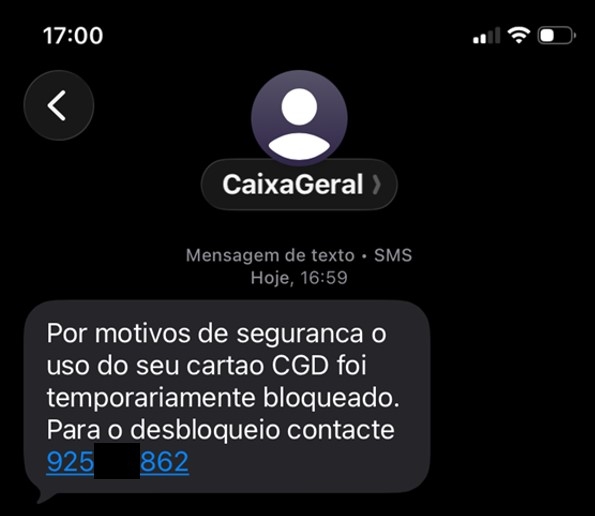 mensagem falsa de esquema da CGD
