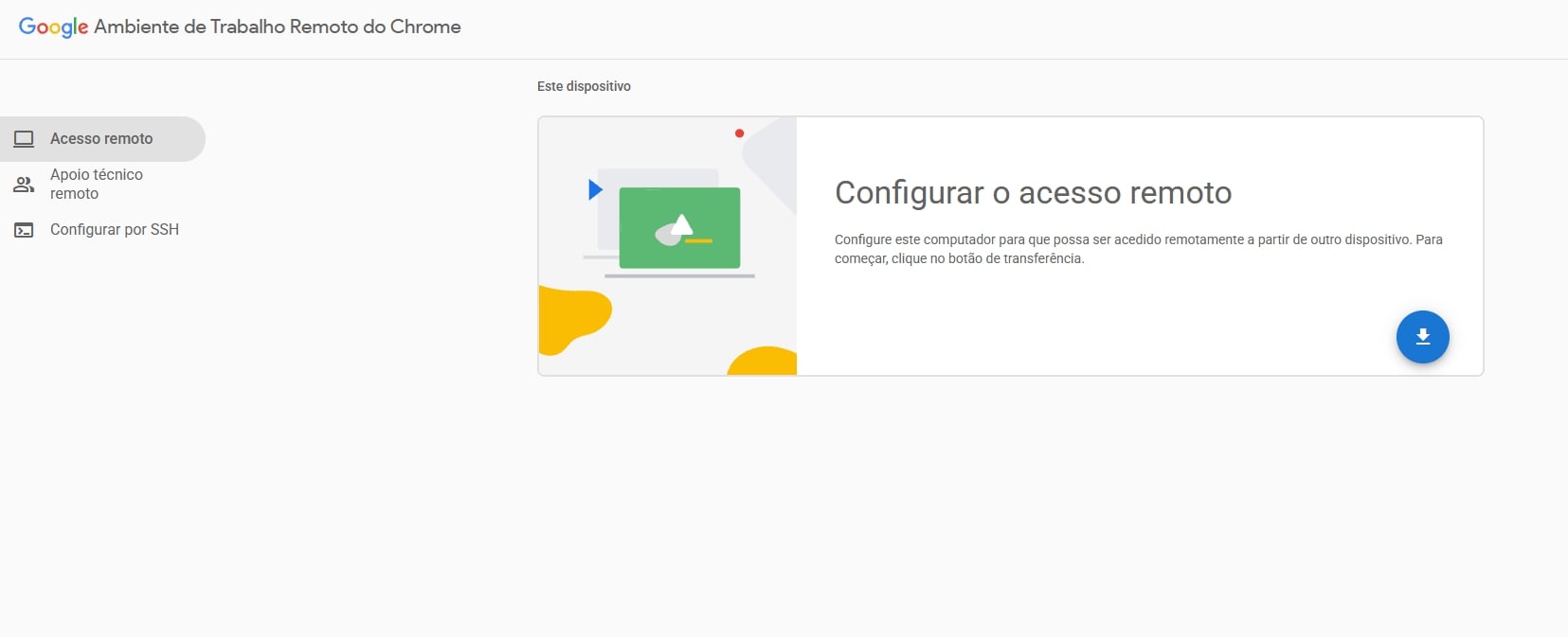 configuração do ambiente de trabalho remoto do Chrome