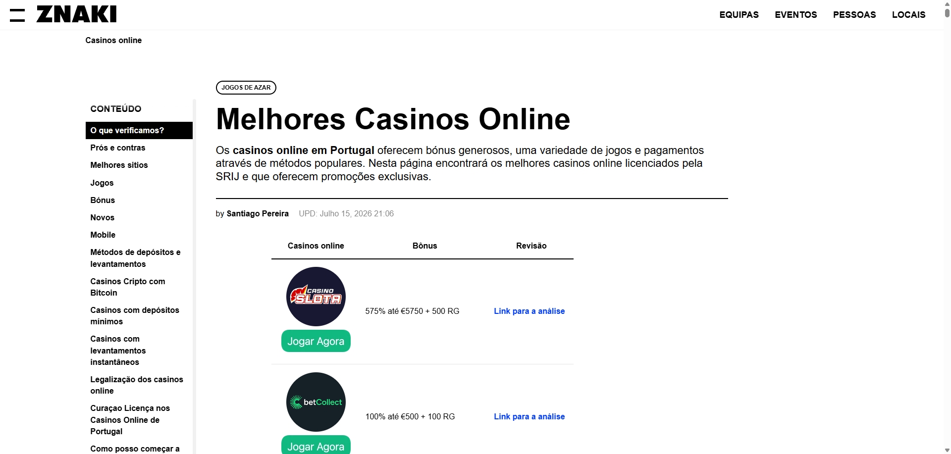 falso site de listagem de casinos