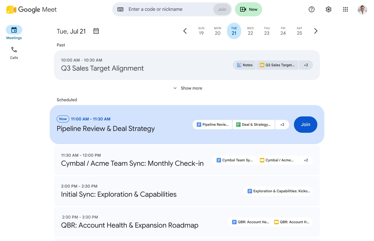 nova interface do google meet