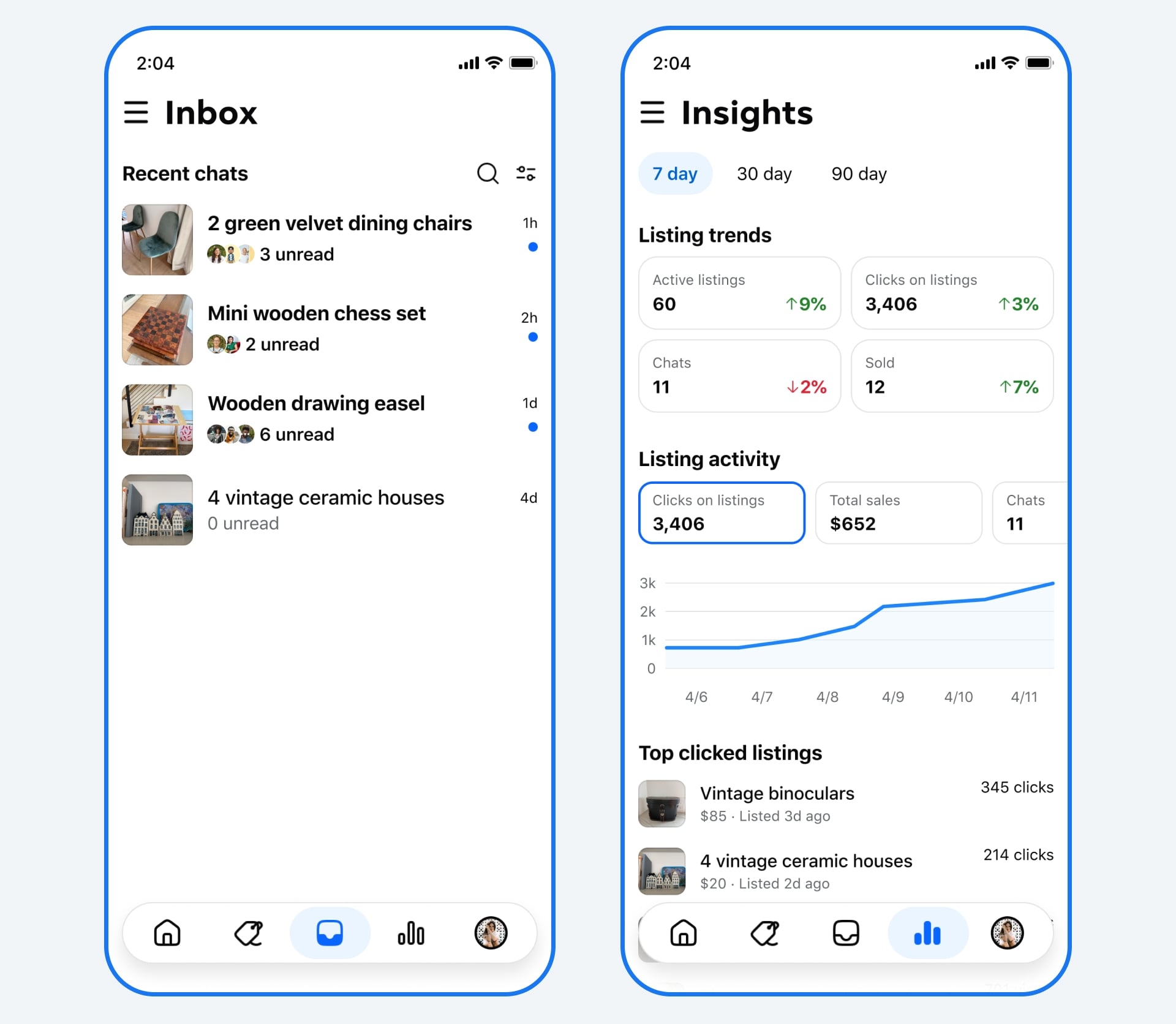 detalhes da aplicação para vendedores do Facebook Marketplace