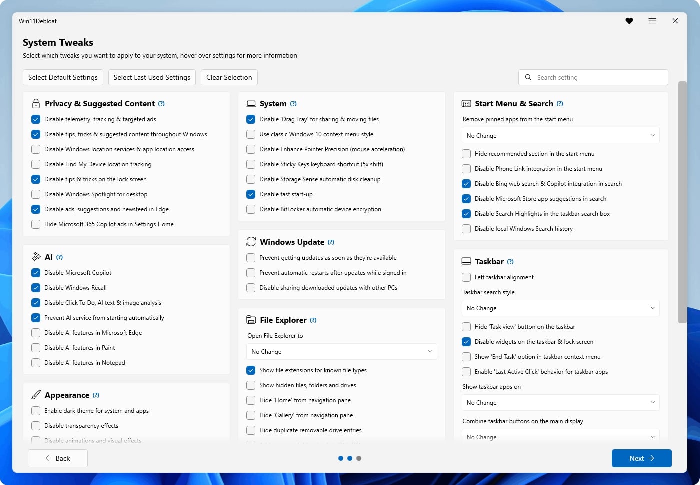 remover funcionalidades indesejadas do Windows 11 com o Win11Debloat