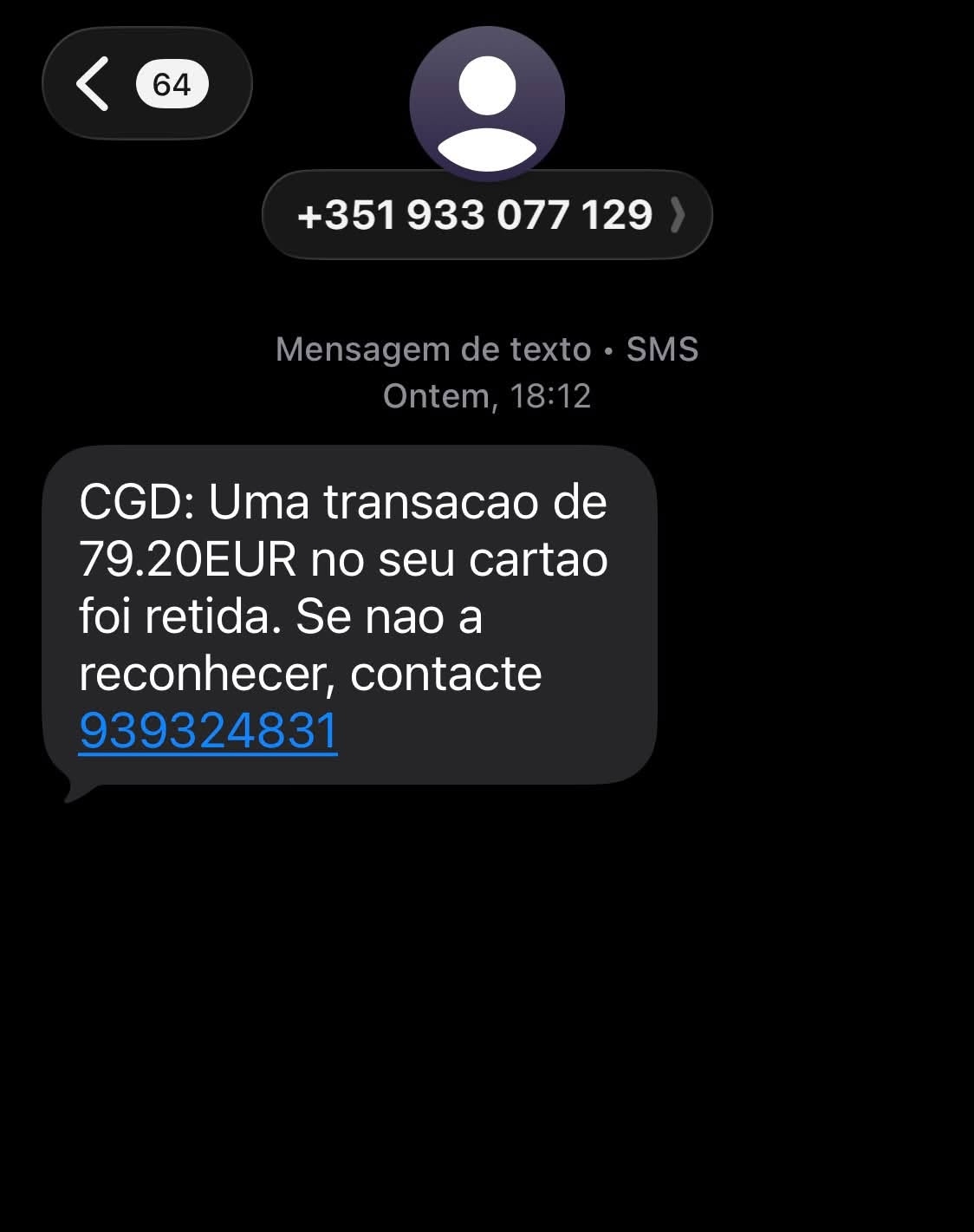 falsa mensagem de phishing da CGD