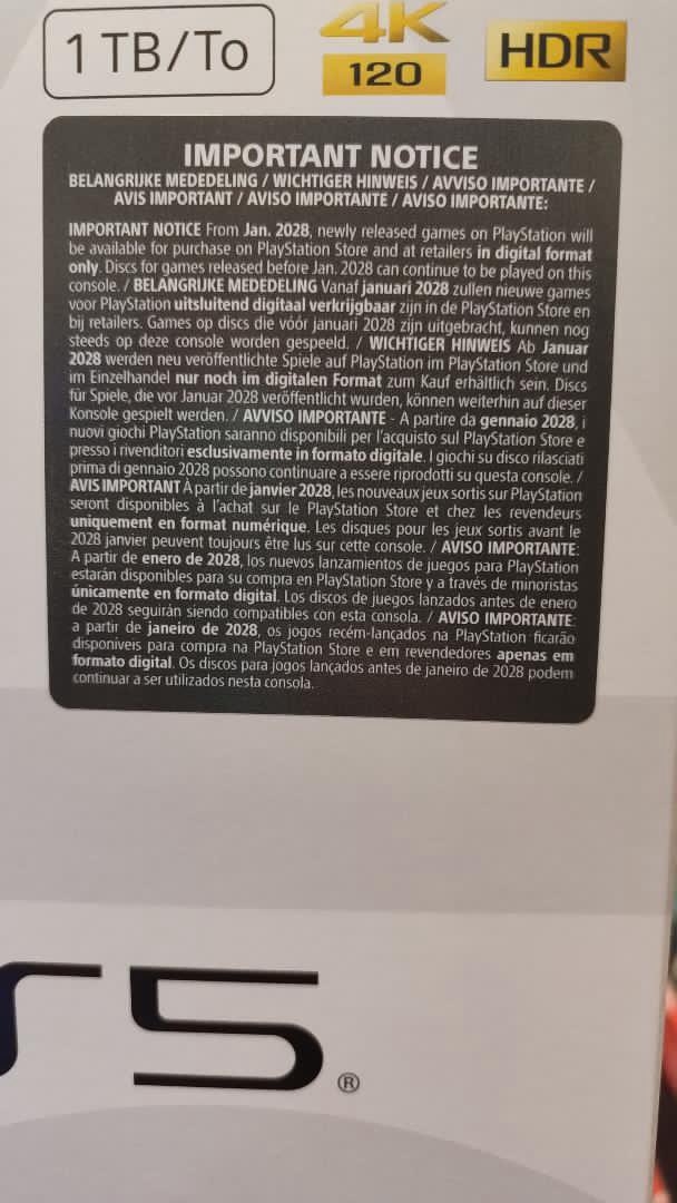 aviso na caixa da ps5