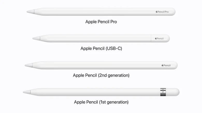 detalhes do apple pencil em várias gerações