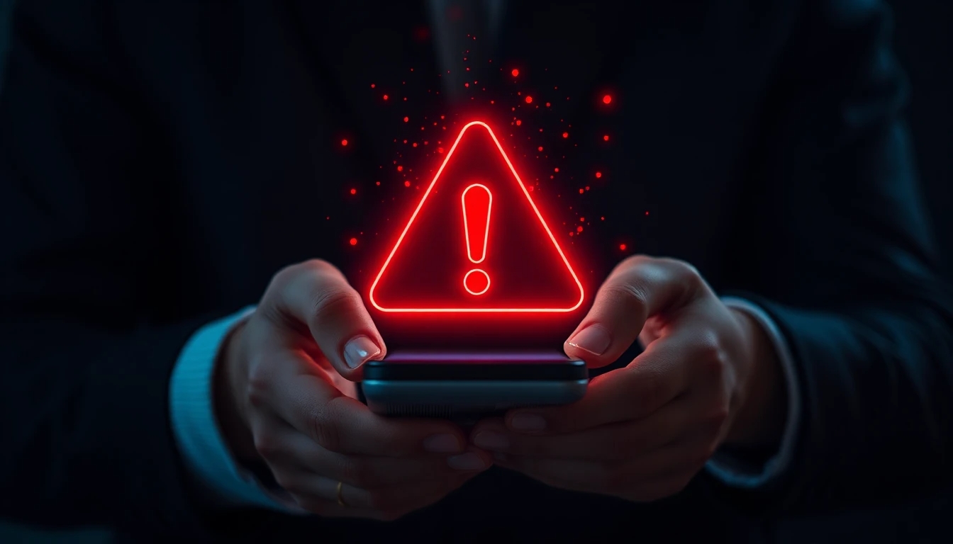 sinal de alerta em cima de smartphone a ser usado