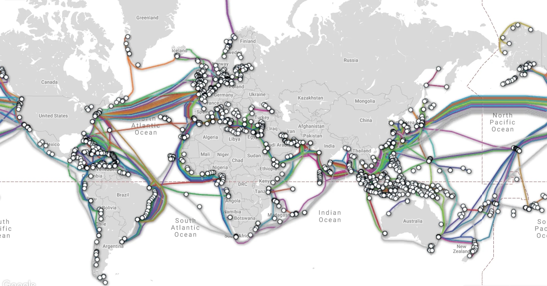 cabos de internet pelo mar