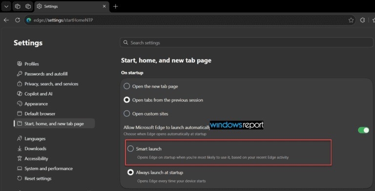 Edge da Microsoft com arranque inteligente