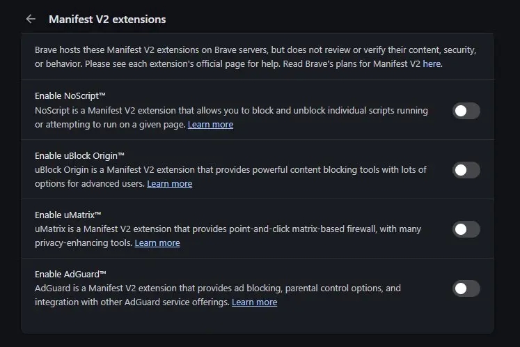 brave com suporte para ublock