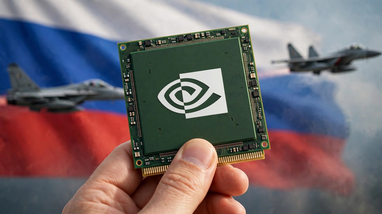 Nvidia Chip com bandeira da Russia de fundo