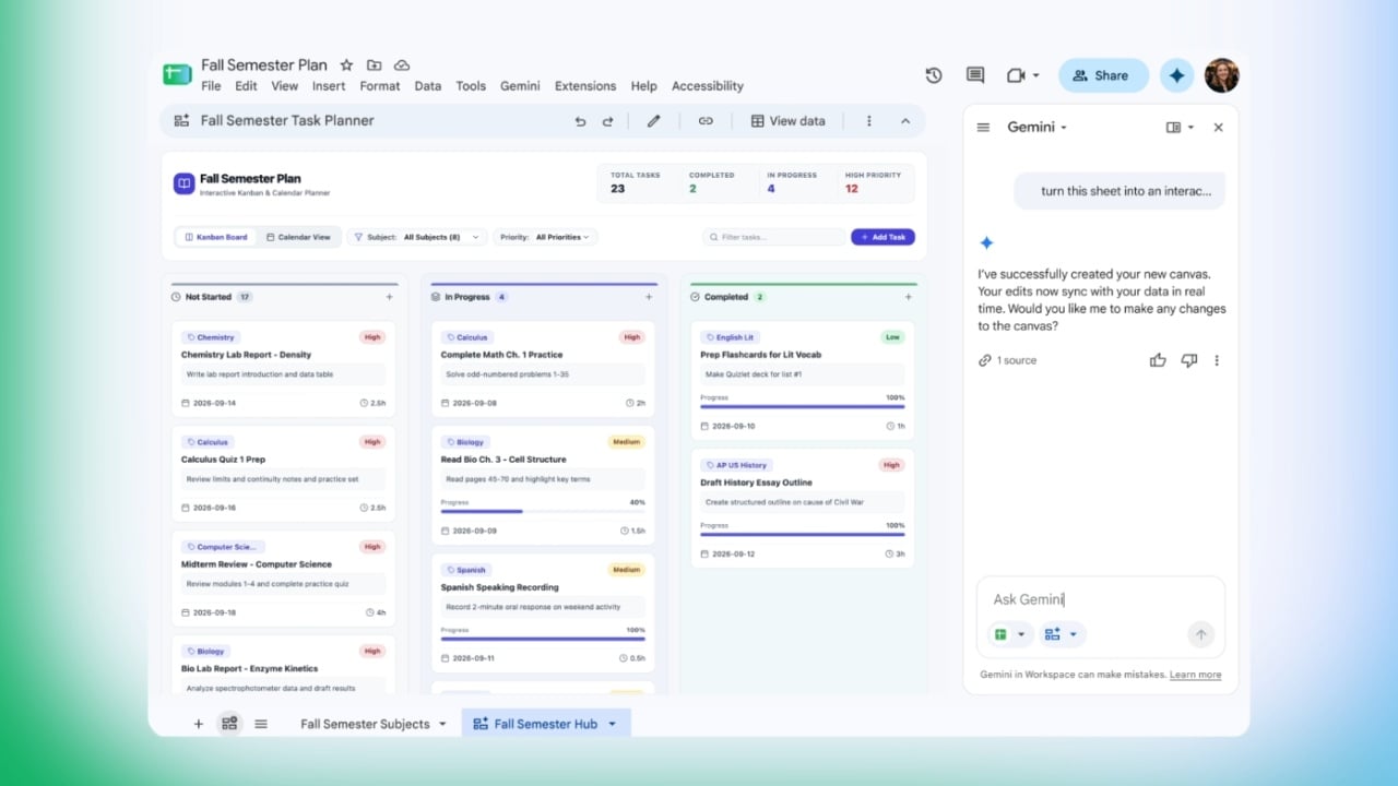 Google Sheets com Gemini