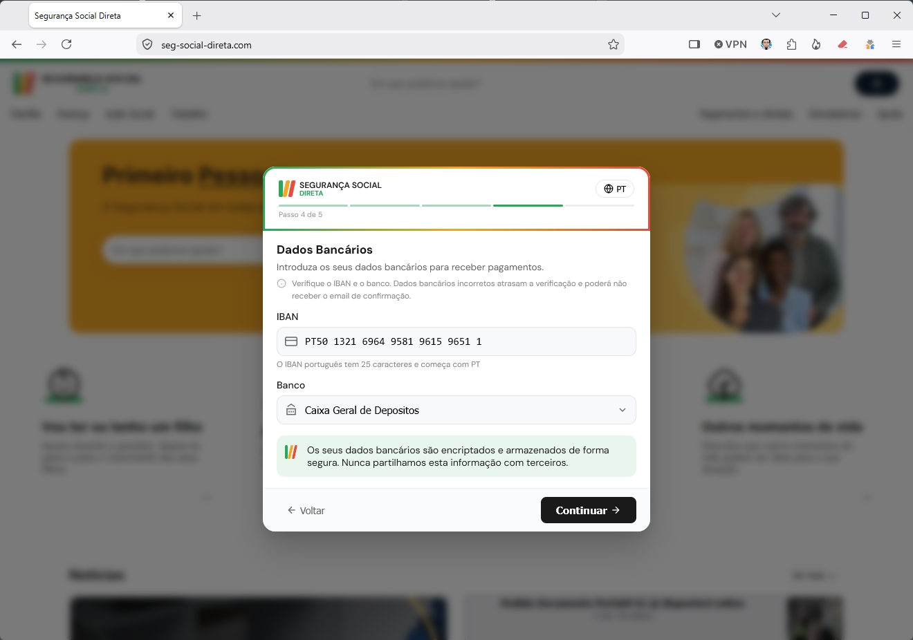 falso site da segurança social a requerer dados sensiveis e privados