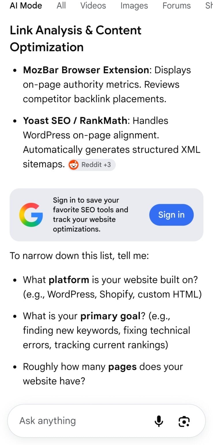AI mode da Google com login