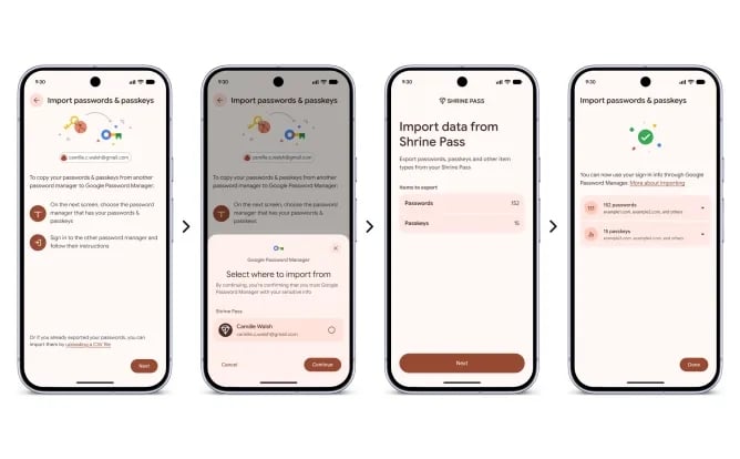 migração de senhas da Google