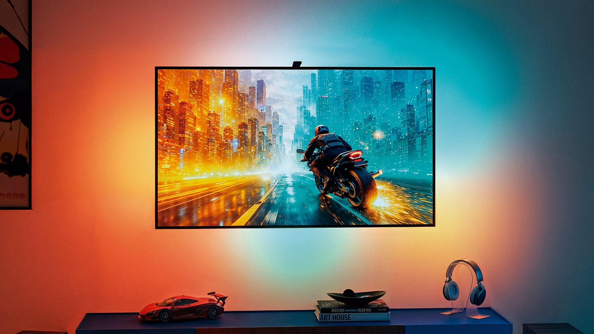 detalhes das luzes Philips Smart Lighting na TV