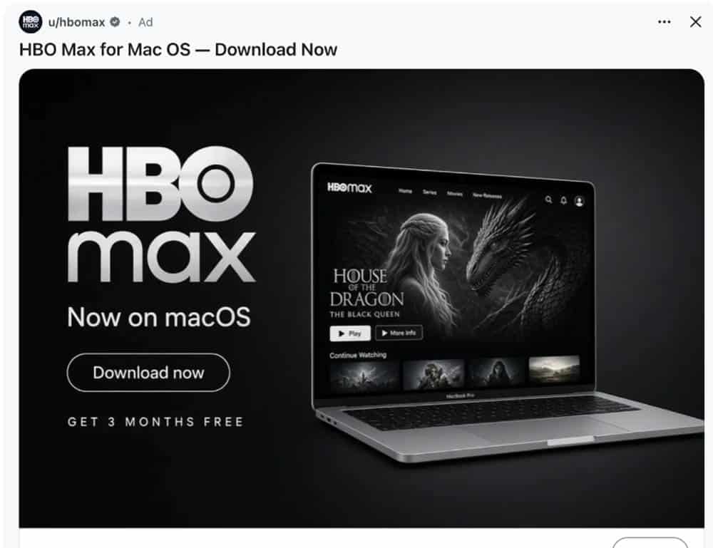 imagem de publicidade maliciosa no reddit da HBO