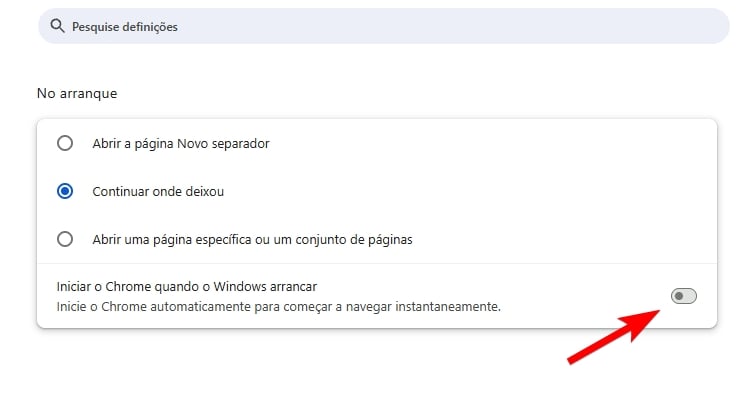 Chrome Definições de arranque