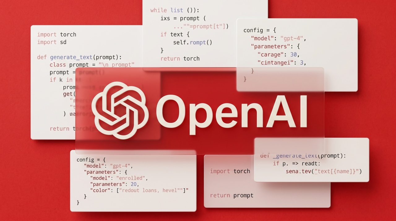 imagem do logo da OpenAI em fundo associado com programação