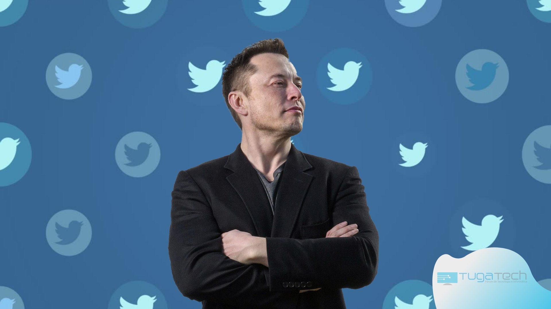 Elon Musk sobre fundo do Twitter