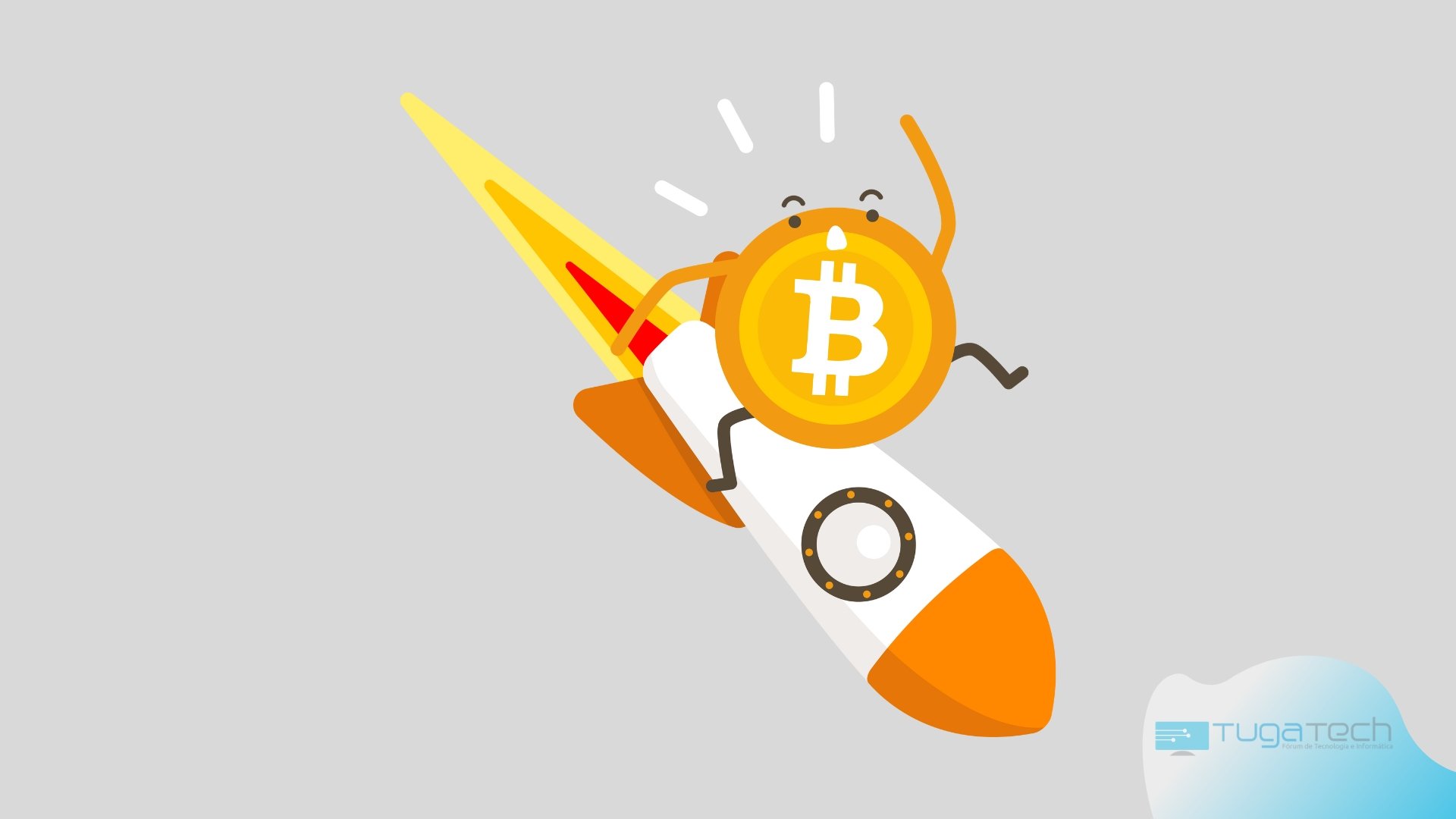 Bitcoin em queda sobre um foguetão
