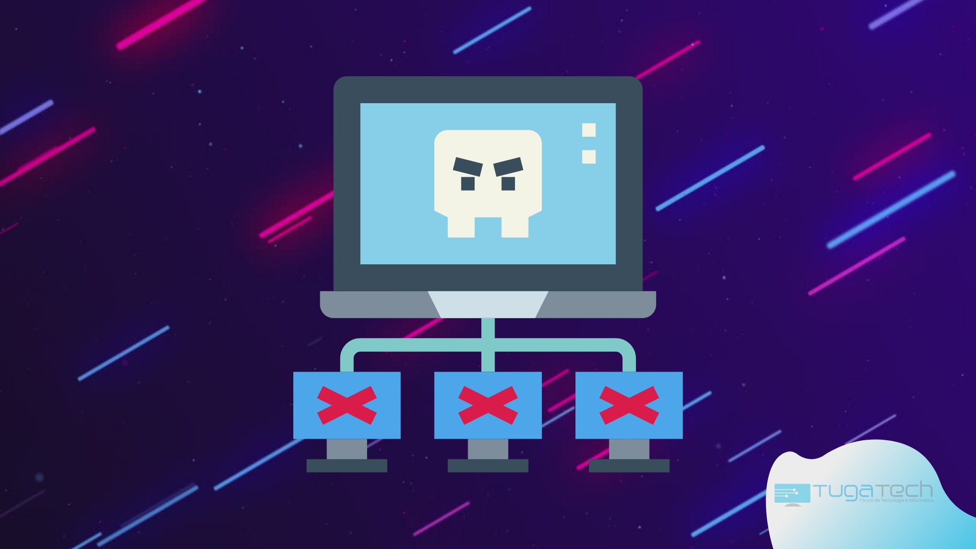 Malware em botnet com fundo neon