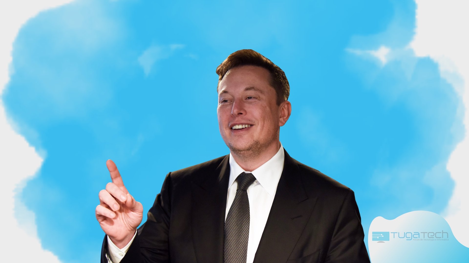 Elon Musk sobre fundo azul