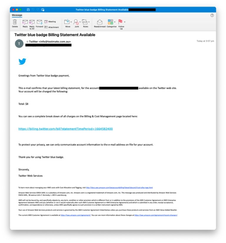 email  falso de verificação de conta no Twitter