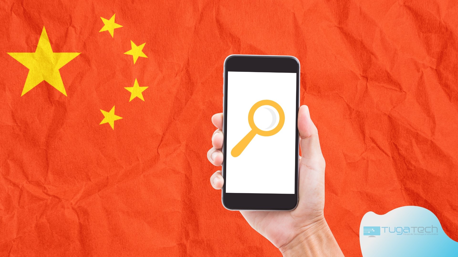 Bandeira da china com smartphone em pesquisa