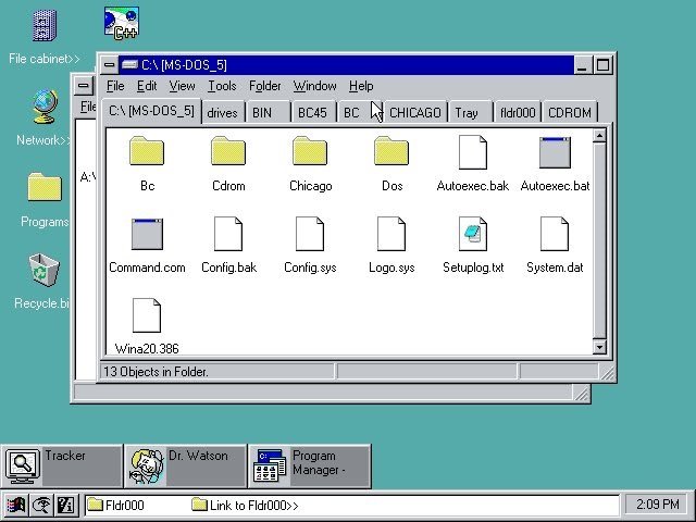 Windows 95 com abas
