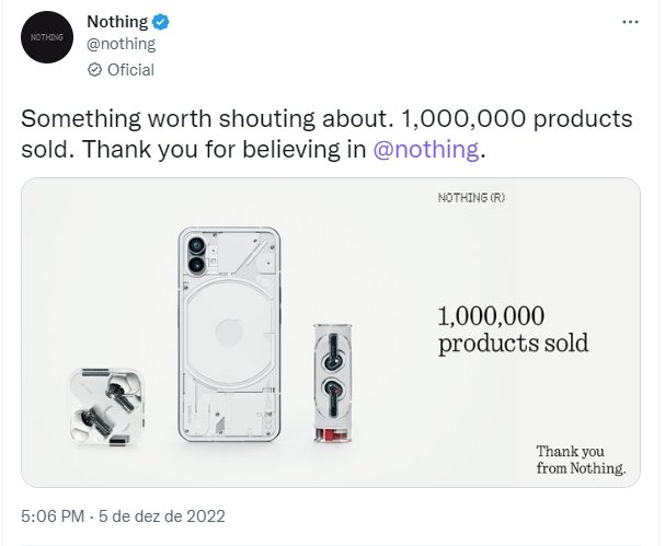mensagem da nothing sobre vendas