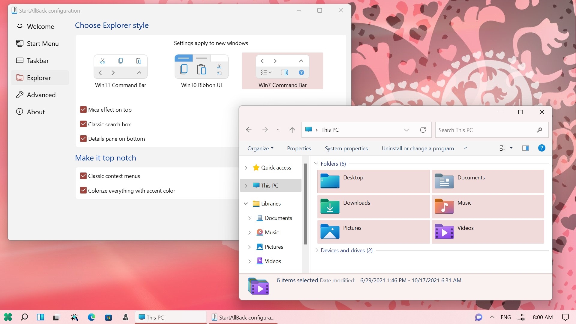 StartAllBack em funcionamento no sistema