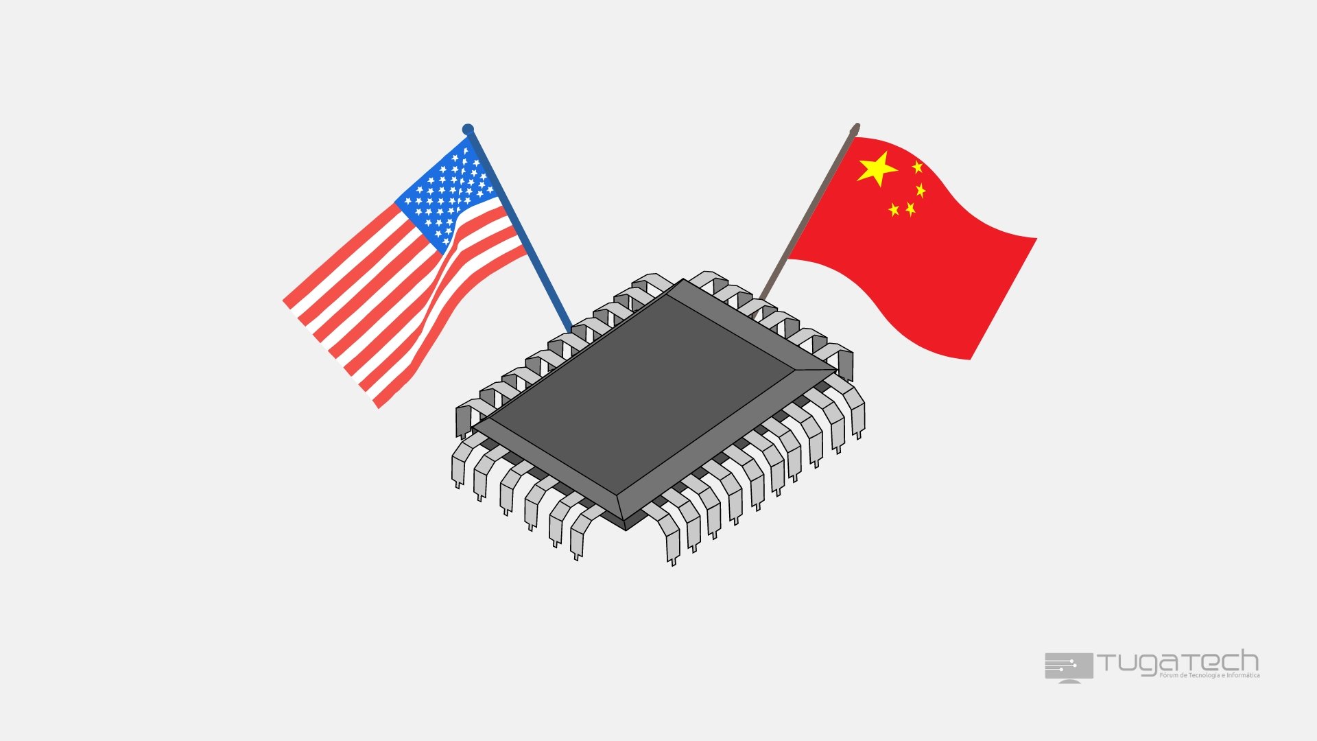 Chip sobre bandeiras dos EUA e China
