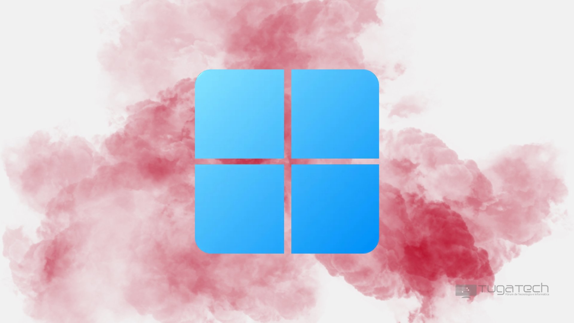 Windows 11 logo sobre fumo vermelho