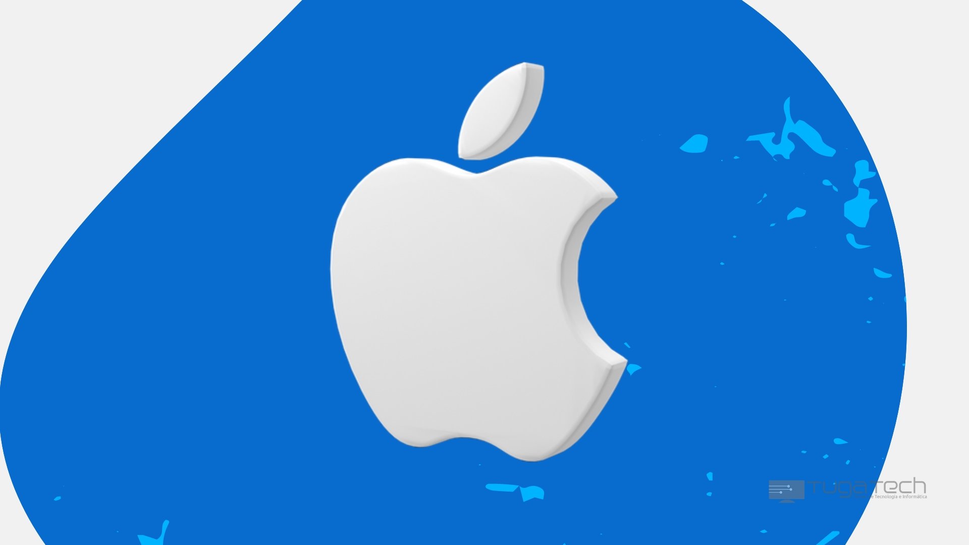 Apple logo da empresa sobre fundo azul