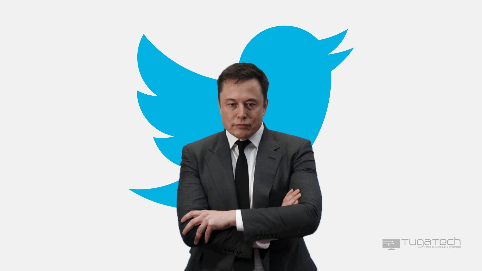 Elon Musk com Twitter atrás de si