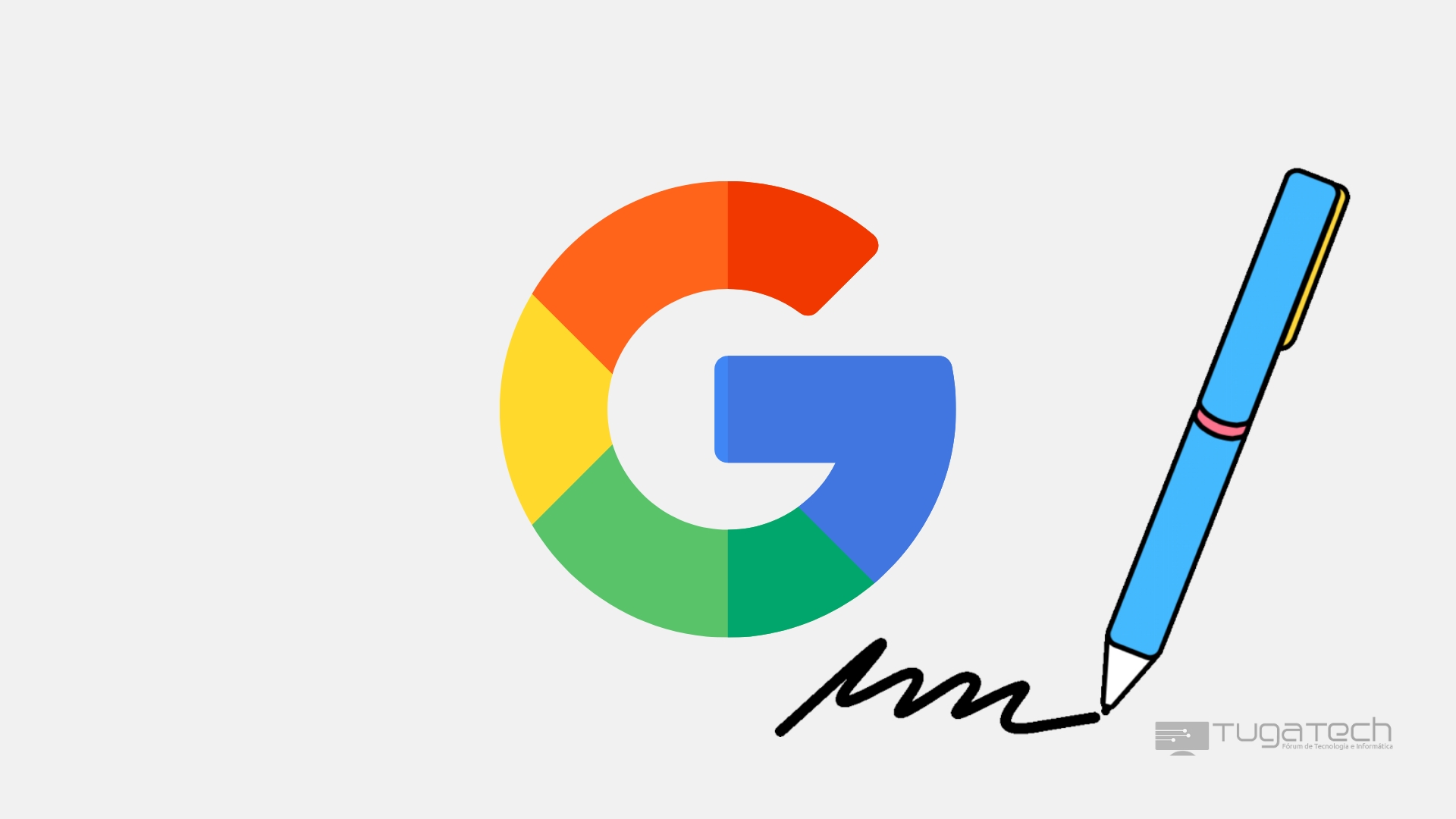 Google com caneta a escrever