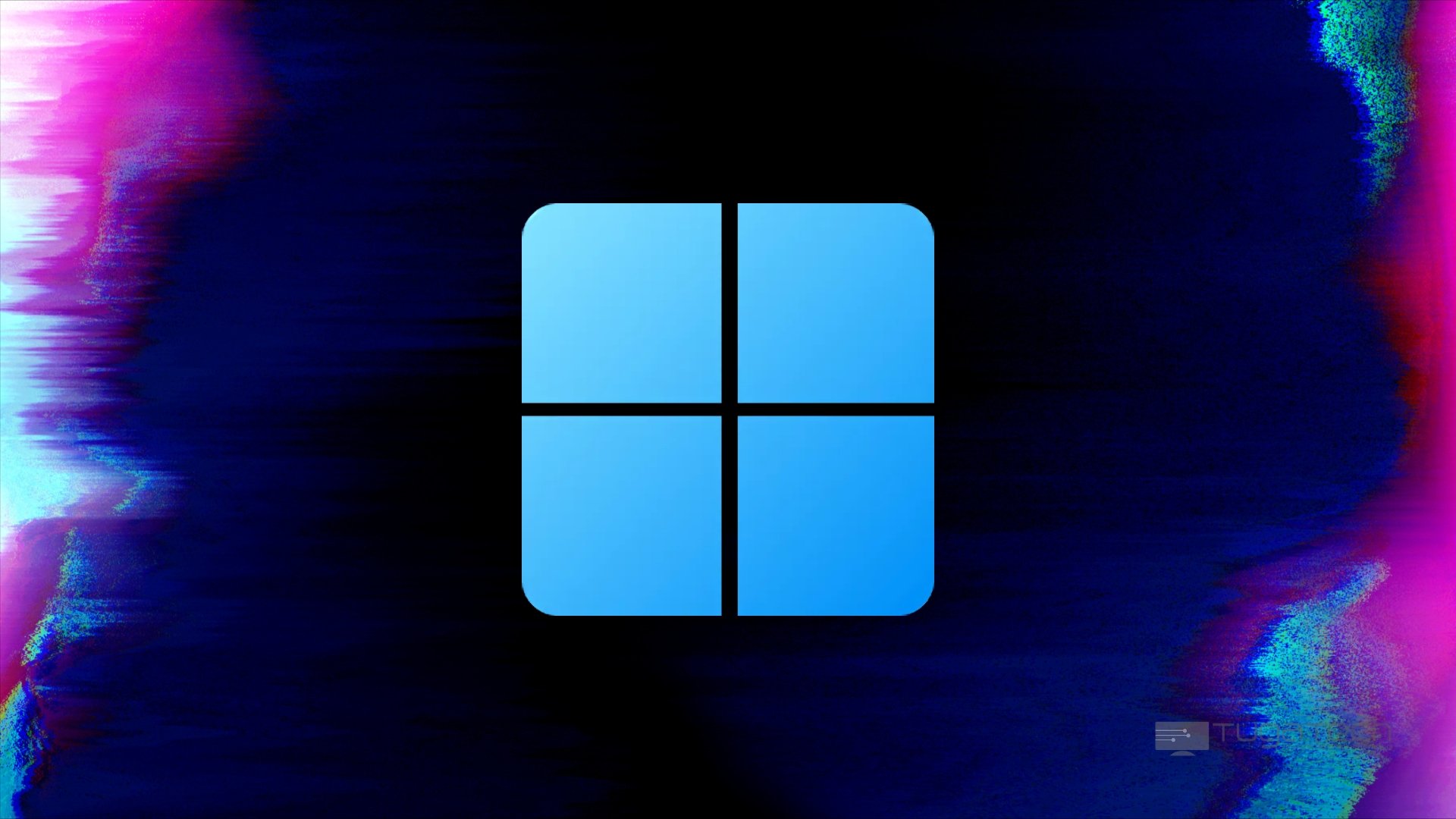 Windows 11 logo sobre fundo de glitch