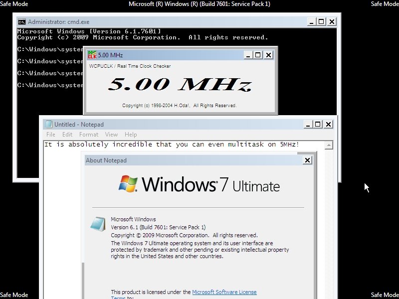 Windows 7 em sistema bastante reduzido de 5MHz