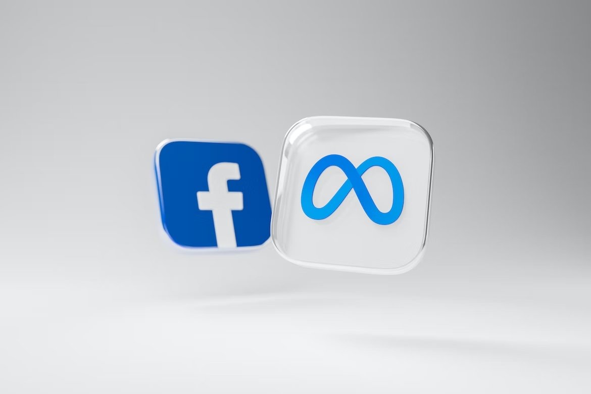 Facebook e logo da Meta em 3D