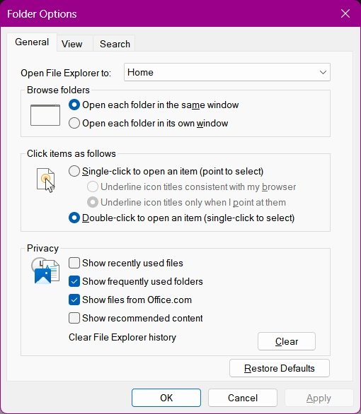 opções de janelas do Windows com conteúdo recomendado